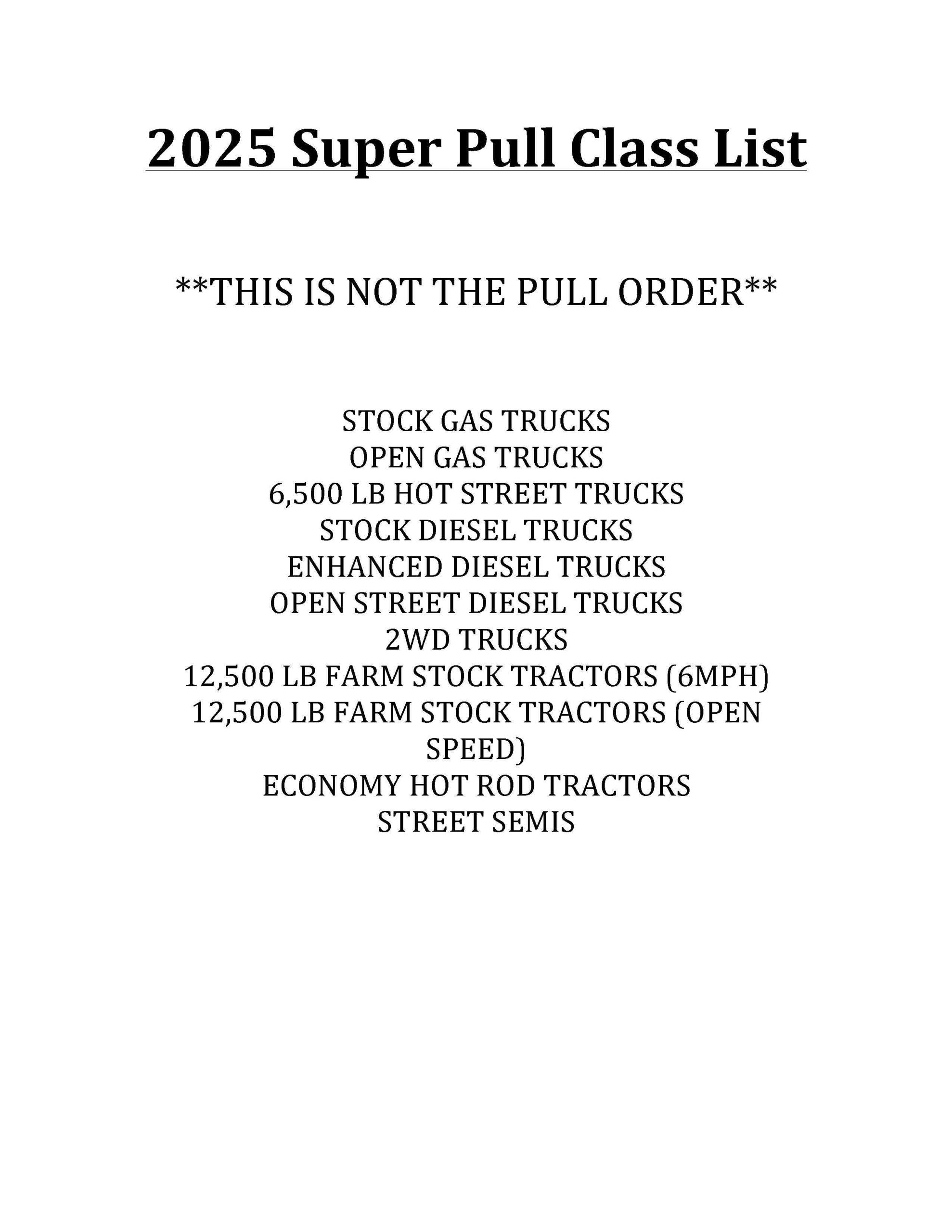 2025 Super Pull Class List